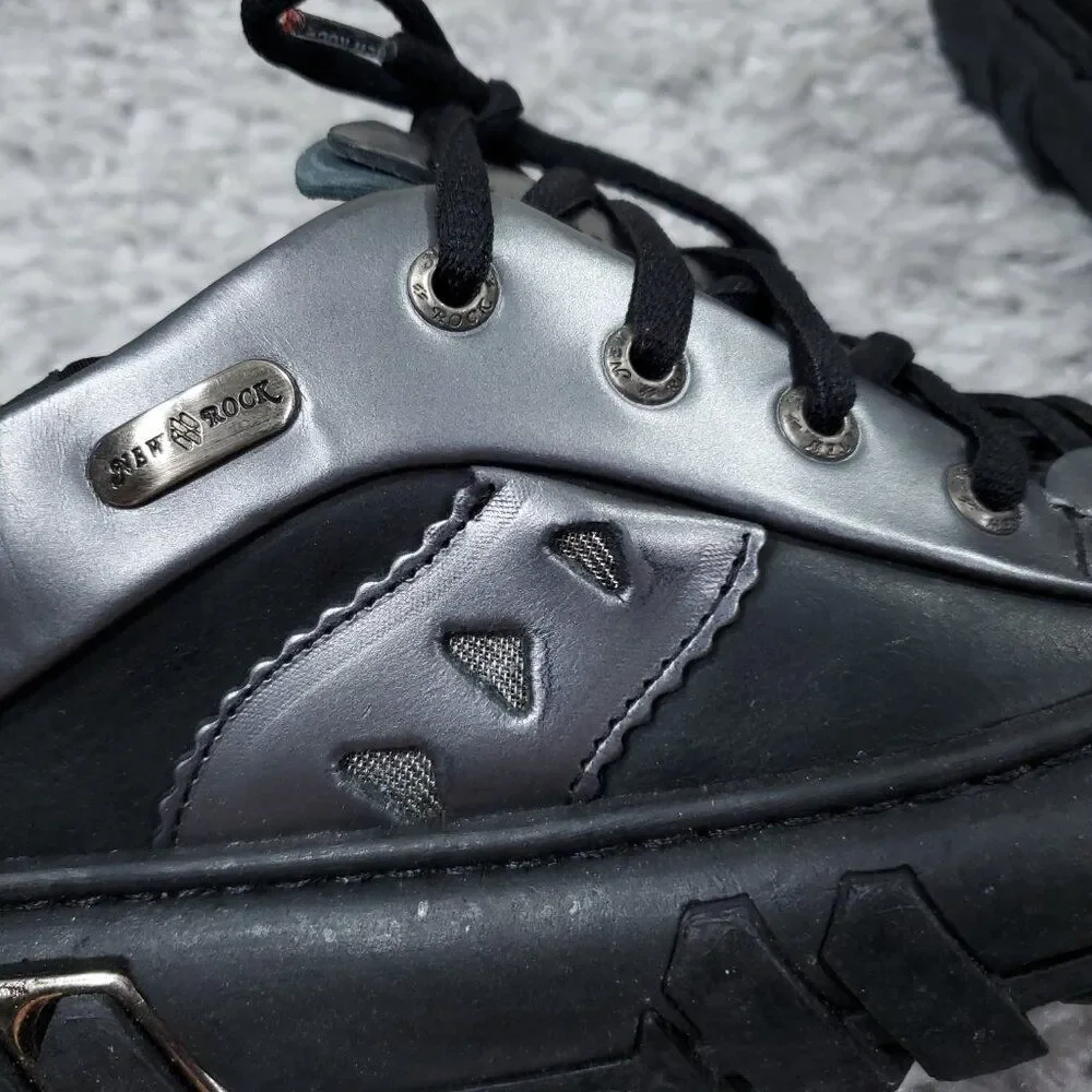 New Rock M.5514 Crater Gray Silver Black Metallic Leather Boots EU Size 39 Punk